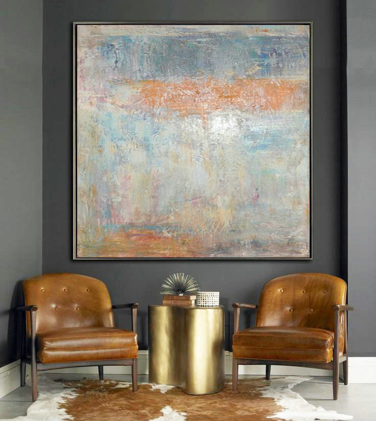 Huge Abstract Painting On Canvas,Oversized Contemporary Art,Modern Art Abstract Painting,Taupe,White,Orange,Yellow,Grey.etc